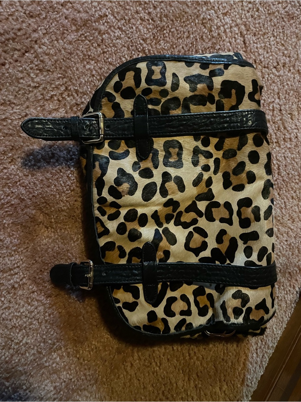 Leopard Print Women's Clutch Bag with Black Trim